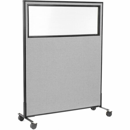INTERION BY GLOBAL INDUSTRIAL Interion Mobile Office Partition Panel with Partial Window, 48-1/4inW x 63inH, Gray 694983MGY